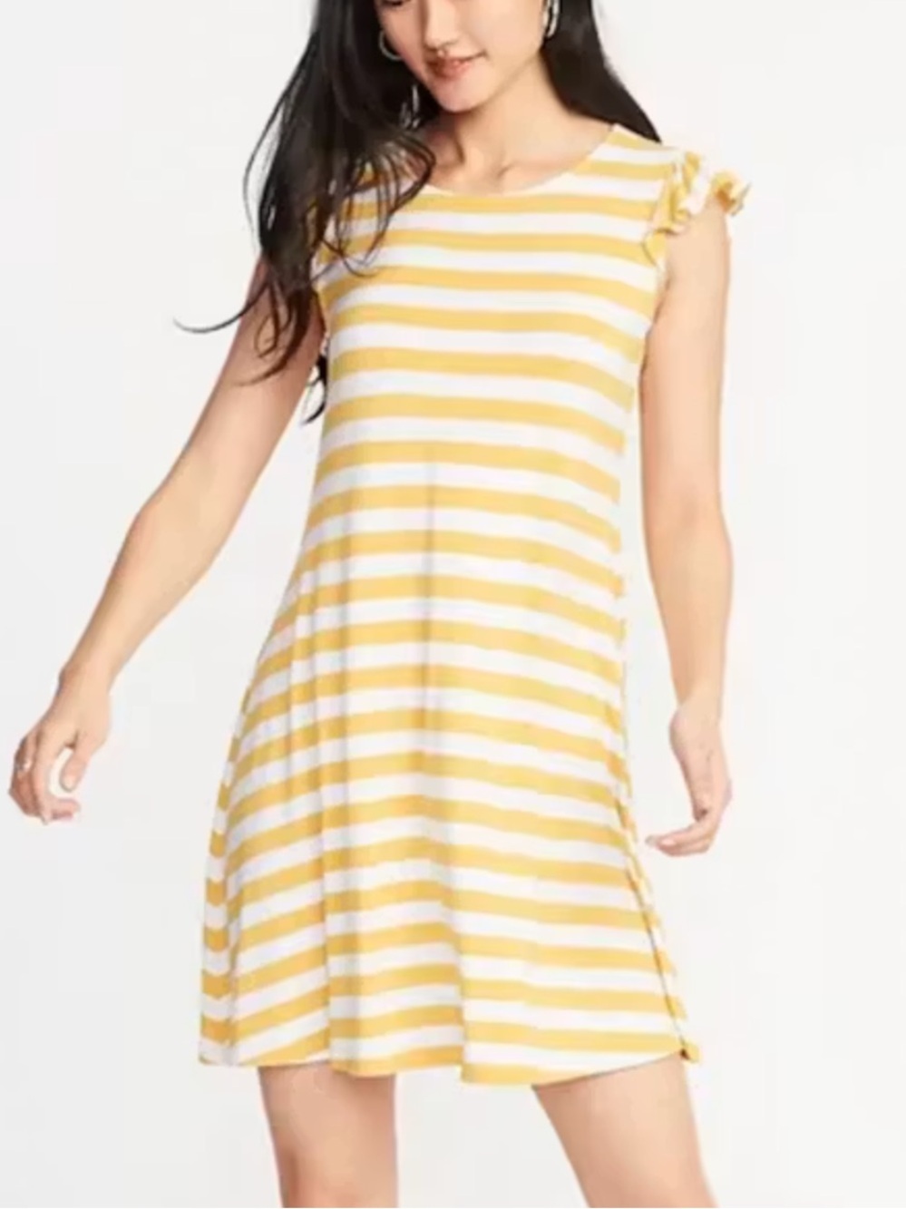 Old Navy Striped Flutter Short Sleeve Swing Dress size small yellow white